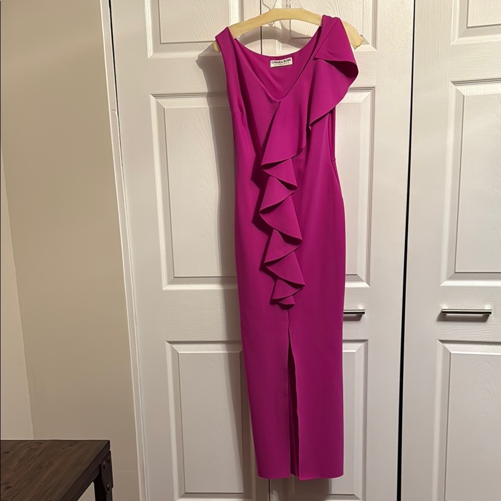 Chiara Boni Pink Asymmetrical Ruffle Sheath Dress